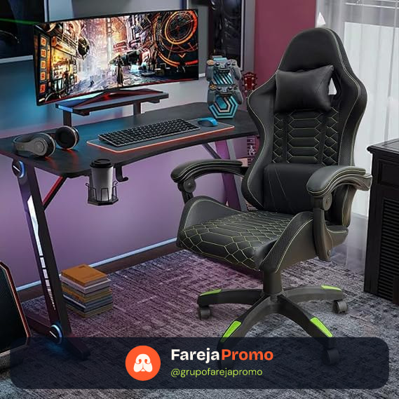 Cadeira Gamer Ergonômica com Estrutura Reforçada, Reclinação 90°-150°, Apoio de Braço Sincronizado e Suporte Lombar Ajustável – Conforto para Jogos e Home Office