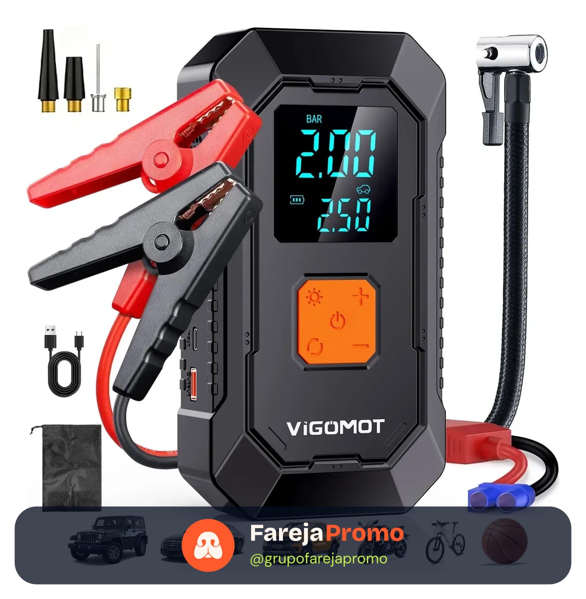 Auxiliar Partida Portátil Veicular Compressor Ar Emergência
