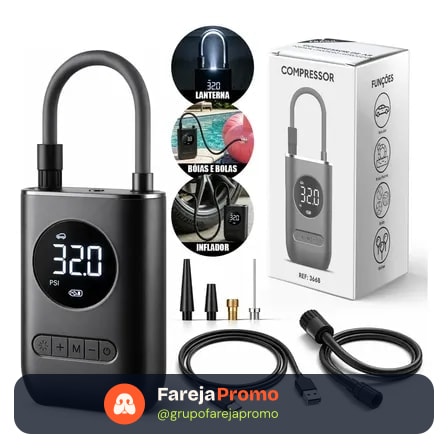 Compressor De Ar Digital Mini Portátil Recarregável Usb-c Para Pneus De Bicicleta Moto Carro Bolas Infláveis Preto 127/220v 60 Hz Monofásica