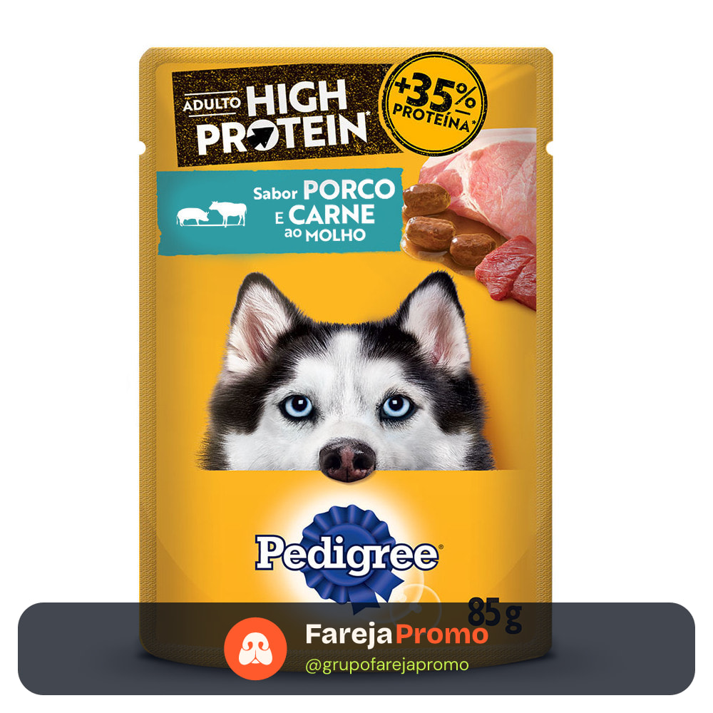 Ração Úmida Sachê High Protein Cães Adultos Porco e Carne Ao Molho 85 g Pedigree