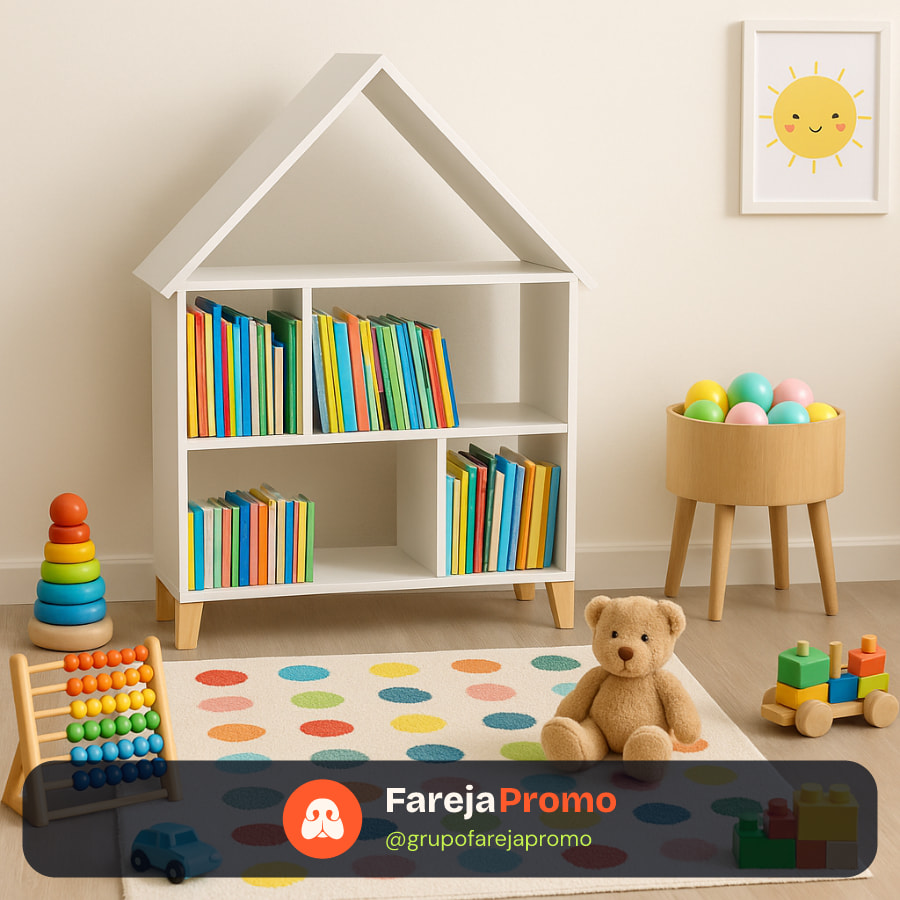 Casinha Infantil MDF Branco Casa Barbie Organizadora Prateleira Livros Brinquedos
