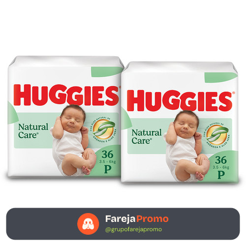 Kit 2 - Fralda Premium Huggies Natural Care P 36 Un