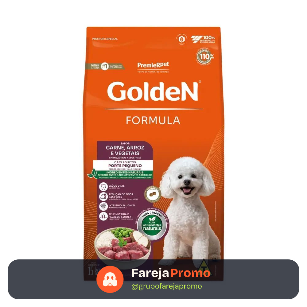 Ração Golden Formula Mini Bits Cães Adultos Raças Pequenas Carne e Arroz 15kg