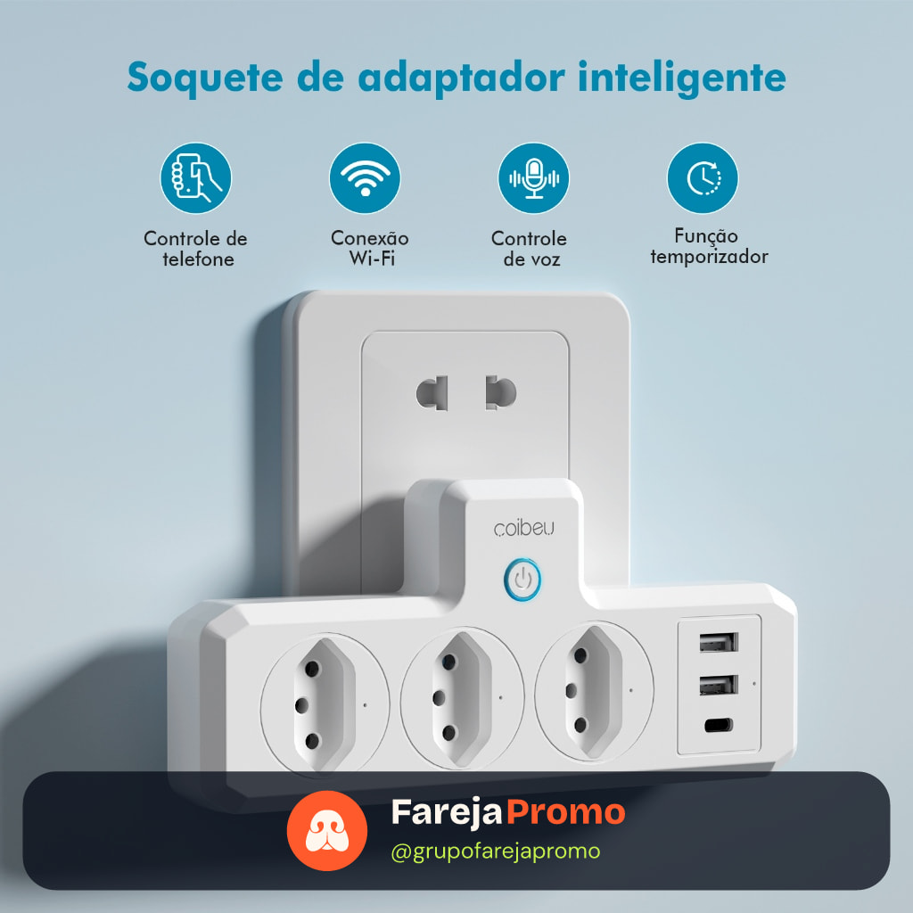 COIBEU Conversor Portátil Universal Inteligente USB Type-C – Adaptador de Tomada TUYA