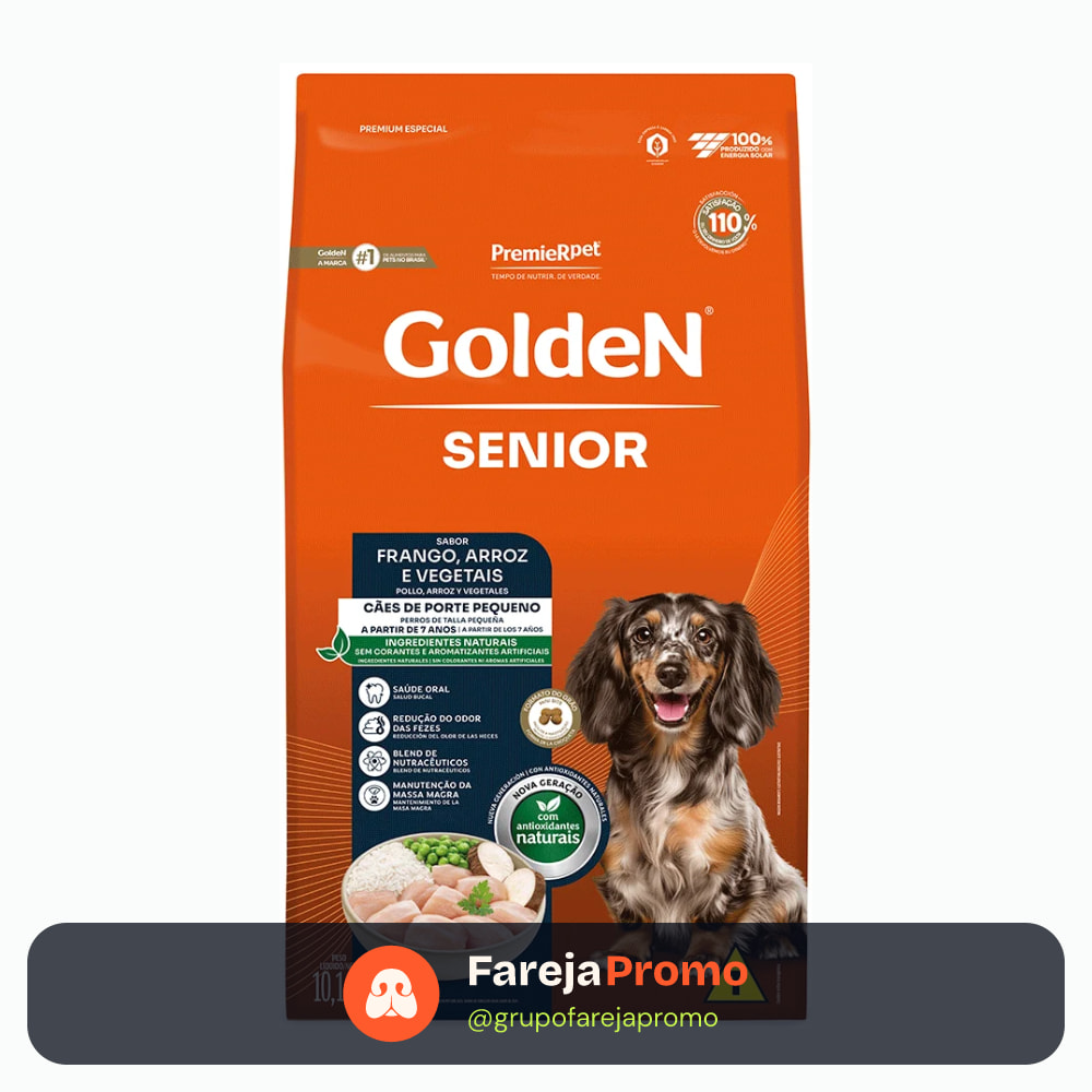 Ração Golden Fórmula Mini Bits para Cães Senior de Porte Pequeno Sabor Frango e Arroz 10.1kg
