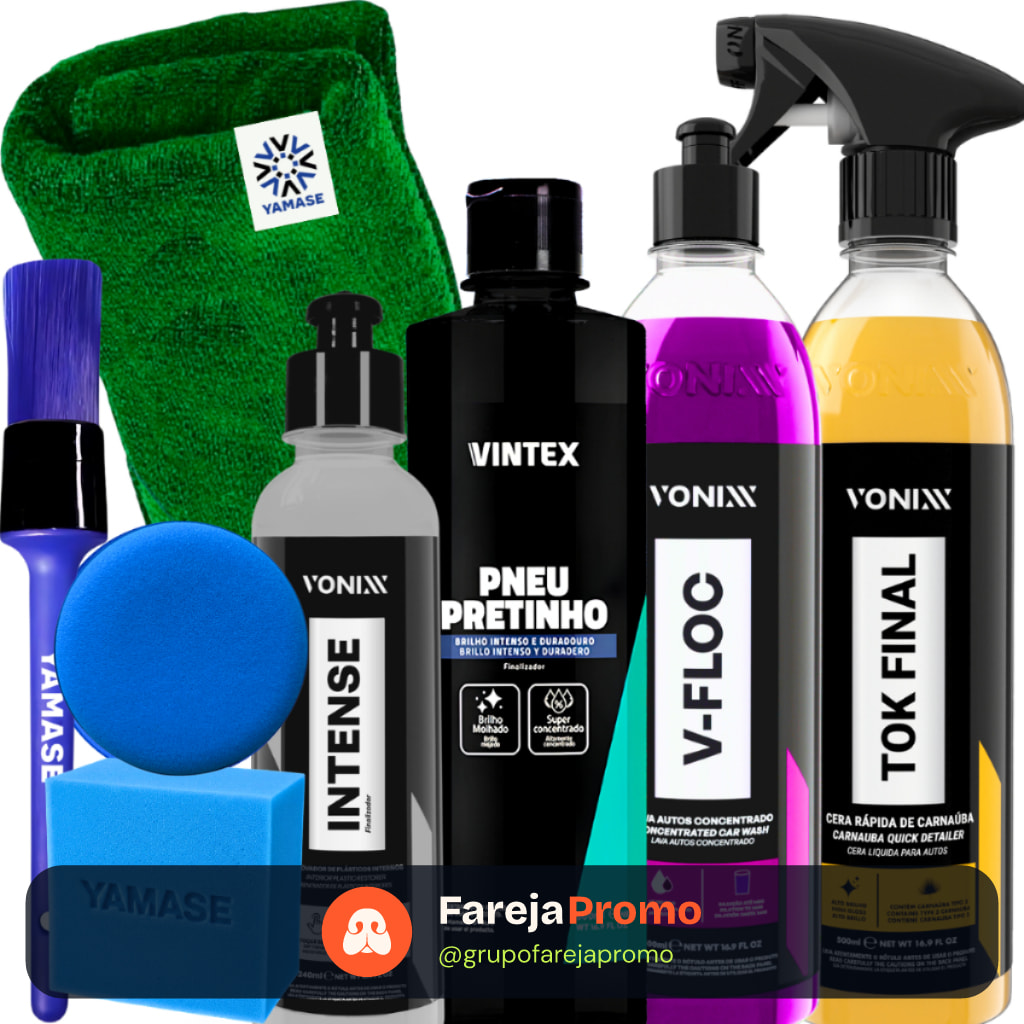 Kit Estética Automotiva Vonixx V-Floc Tok Final Intense 240ml Pneu Pretinho Pano Pincel E Aplicador
