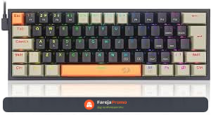 Teclado Mecânico Gamer Redragon Fizz 60% RGB Switch Marrom Laranja Preto Cinza K617RGB-OG BK GY