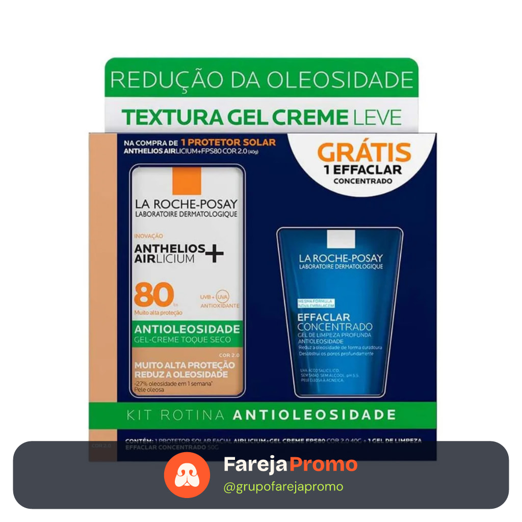 Kit La Roche-Posay Protetor Solar Anthelios FPS80 Cor 2.0 40g + Gel De Limpeza Effaclar 50g