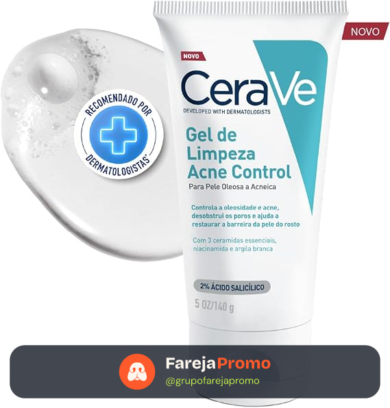 CeraVe Acne Control Refil Gel de Limpeza Facial, Pele Normal a Oleosa, 60g