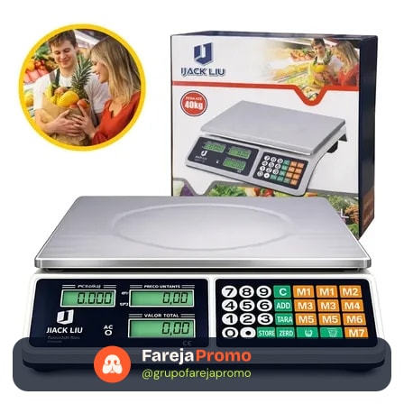 Balança Comercial 40kg Display Duplo Digital Hw Cálculo De Preço E Bateria Recarregável Para Mercado Cozinha Açougue 40 Kg