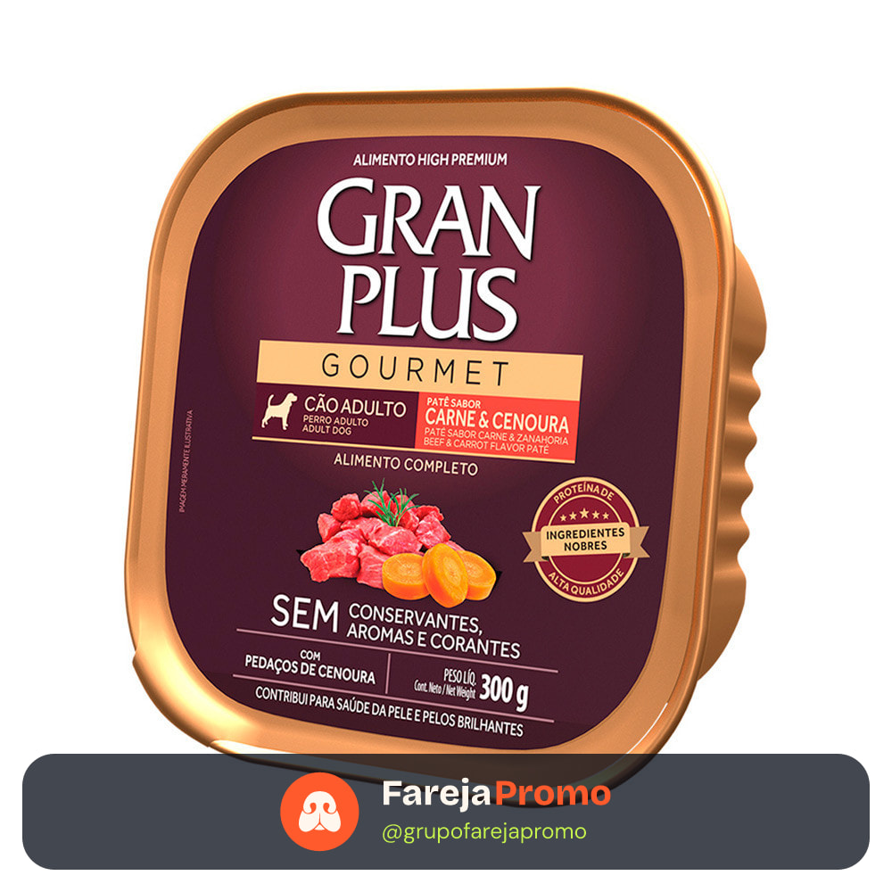 Ração Úmida GranPlus Gourmet Para Cães Adultos Patê Carne e Cenoura 300g