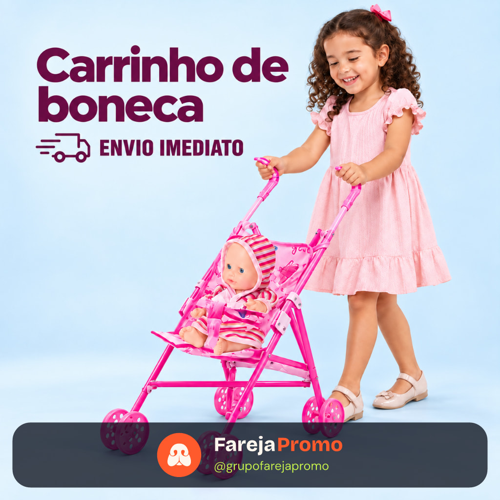 Carrinho de Boneca Infantil Rosa com Bebê Reborn Dobrável Leve Brinquedo Menina Passeio Divertido