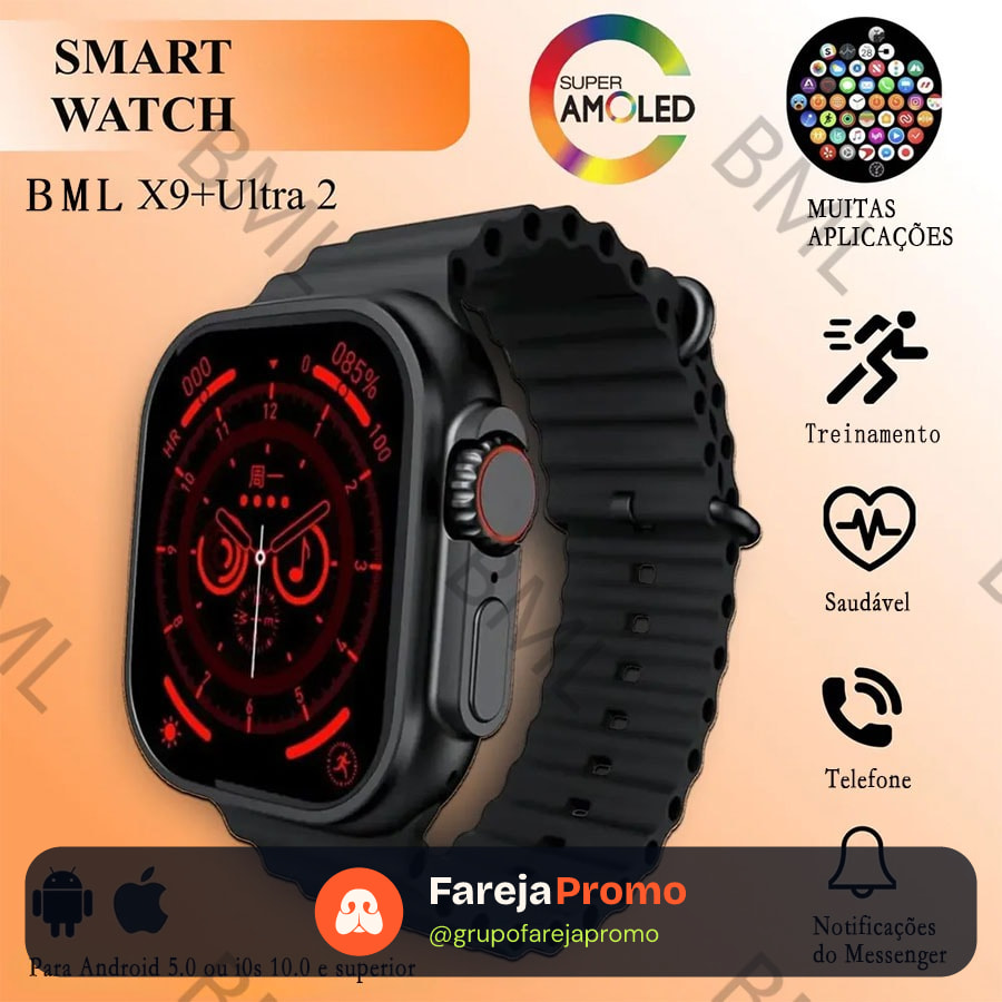 Smartwatch Original X9 Ultra Série 9 Bússola 49mm NFC GPS Esportivo Fitness Relógio Inteligente Para Android IOS