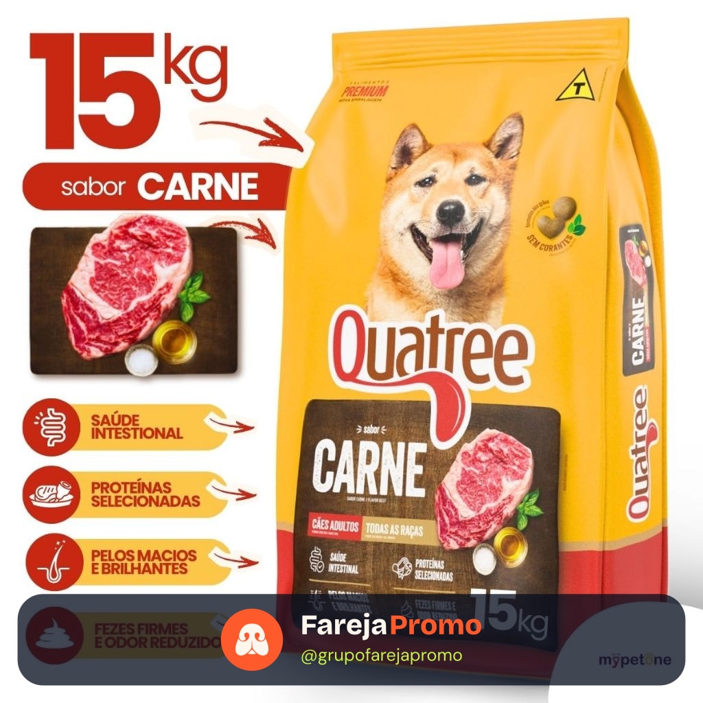 Ração Quatree Gourmet Cães Adultos Carne - 15Kg