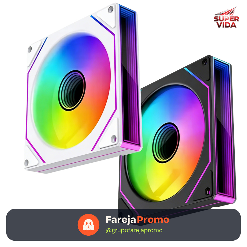 Ventoinha para Computador 120mm RGB Refrigeração Gabinete Gamer 1200RPM Preto/Branco