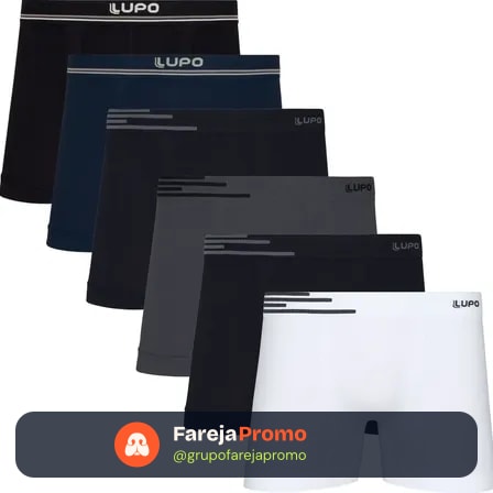 Kit 6 Cuecas Lupo Boxer Box Sem Costura Basic Microfibra