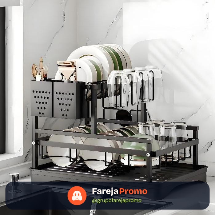 Escorredor de Louças Rack Aço Carbono Organizador Preto