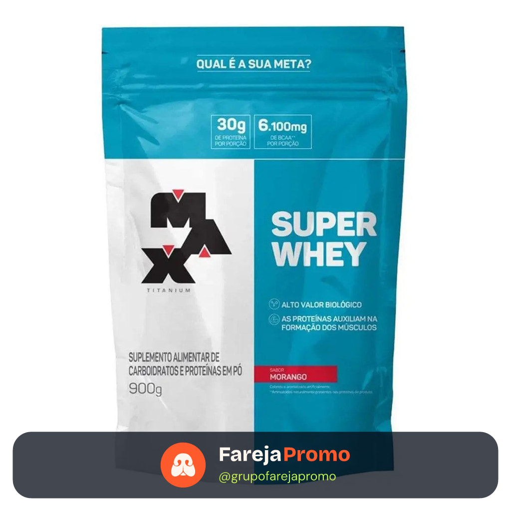 Super Whey Refil 900g Morango Max Titanium