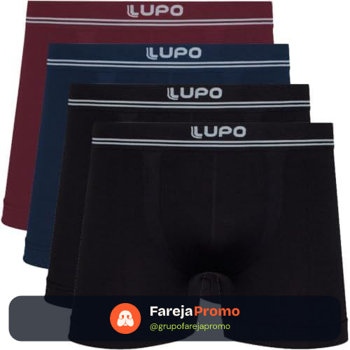 Kit 4 Cuecas Boxer Lupo Microfibra Poliamida Sem Costura Confortável Cueca Masculina Pacote Original