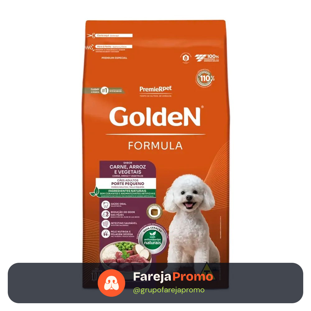 Ração Golden Formula Mini Bits Cães Adultos Raças Pequenas Carne e Arroz 1kg