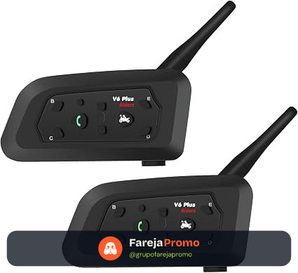 Intercomunicador Bluetooth V6 Plus X6, Alcance 1200m, Kit Duplo con Micrófono, 2 Unidades