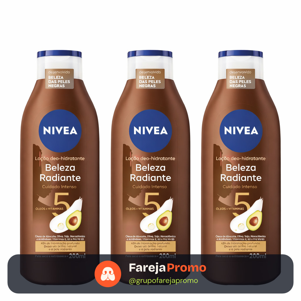 KIT NIVEA Hidratante Desodorante Beleza Radiante Cuidado Intenso 200ml - 3 unidade