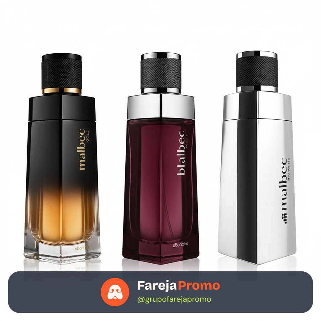 Kit 3 Perfumes Malbec Masculinos Alta fixação
