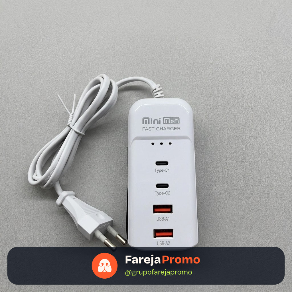 Carregador Turbo Rápido 66W de Mesa Tomada Inteligente Fonte Tipo C USB Alta Velocidade