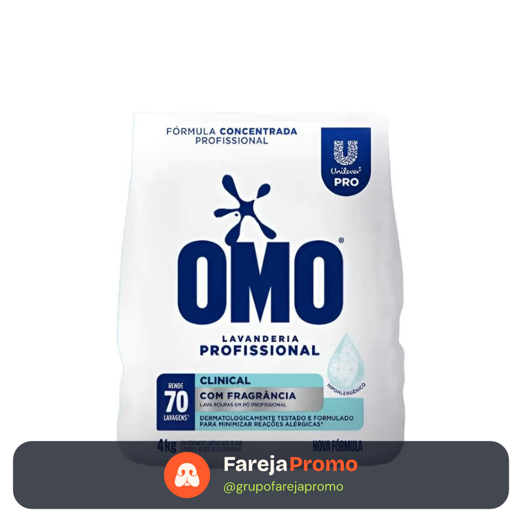 Lava Roupas em Pó 4kg Omo Clinical Com Fragrância