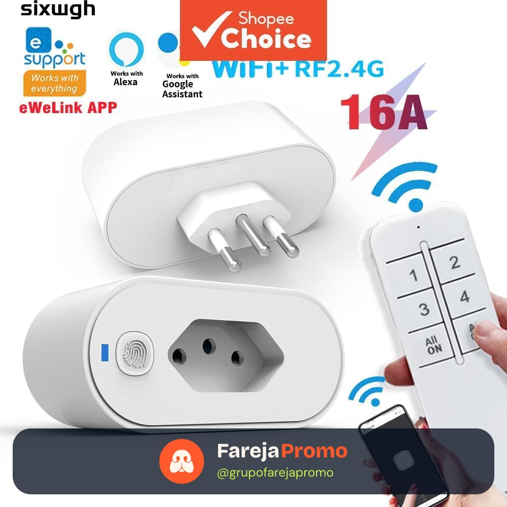 Um Conjunto De Tomada Inteligente EWeLink WiFi , Interruptor De Controle Remoto Sem Fio Com Alexa E Suporte Para De Voz