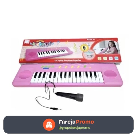 Teclado Piano Infantil Com Microfone Rosa