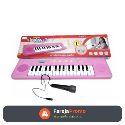 Teclado Piano Infantil Com Microfone Rosa