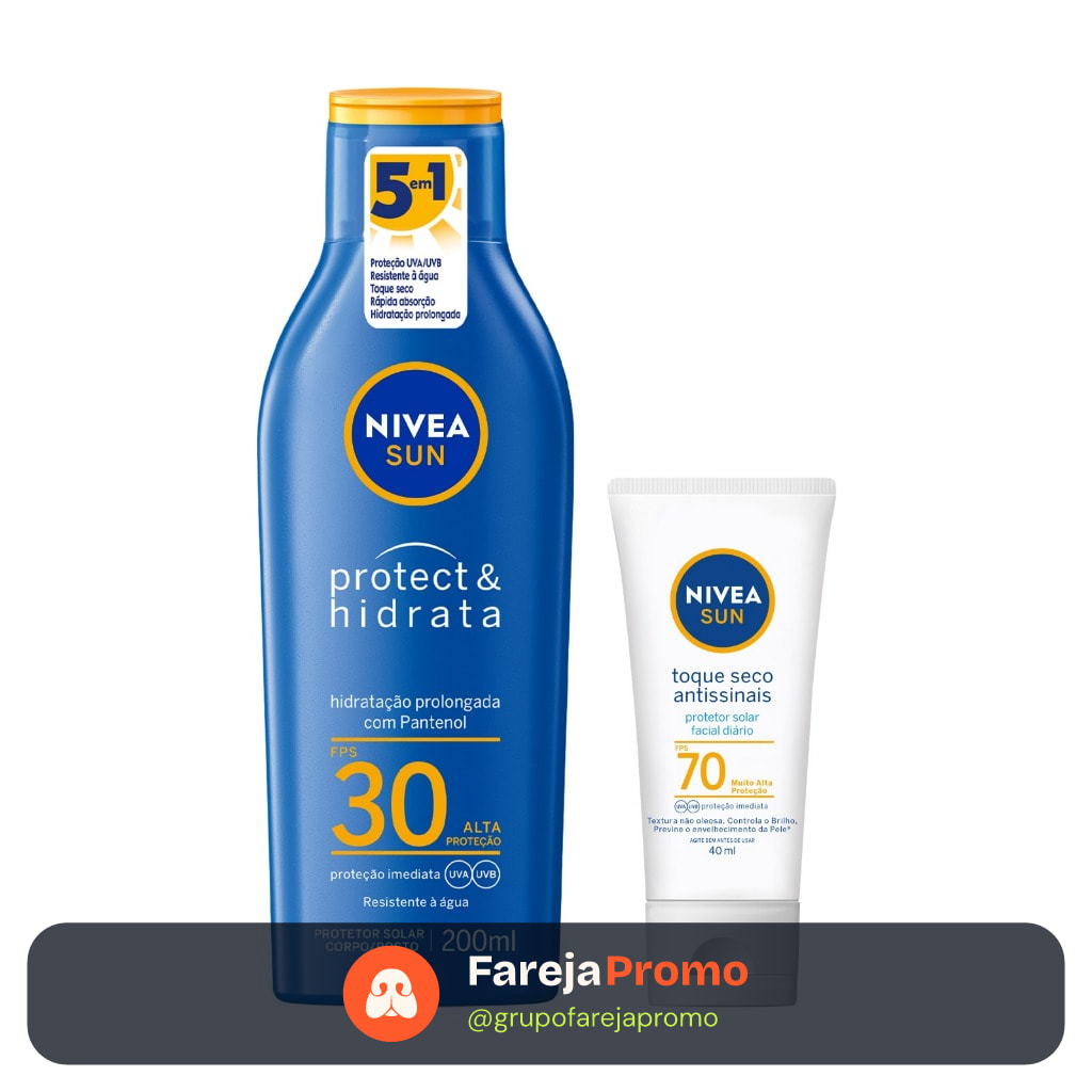 NIVEA KIT SUN Protetor Solar Protect & Hidrata FPS30 200ml + NIVEA SUN Facial Toque Seco Antissinais FPS70