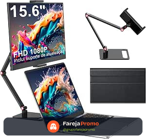Monitor portátil, 15,6 "FHD 1080P IPS Laptop Extender de tela com suporte ajustável, USB-C HDMI tela portátil, Monitor portátil para laptop Mac PC Phone
