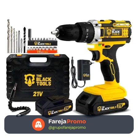 Parafusadeira Furadeira De Impacto The Black Tools Profissional Tb-21px 2 Baterias Com Maleta 60hz Amarelo 127/220v