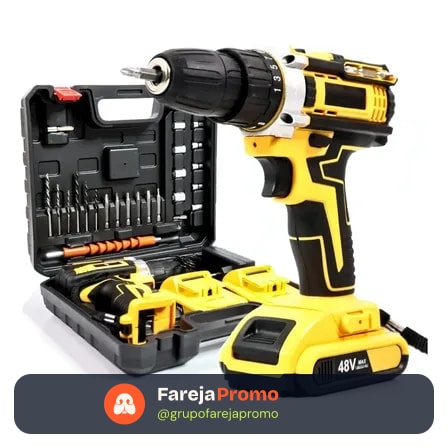 Parafusadeira Furadeira De Impacto 3 Funções Profissional 2 Baterias Sem Fio Cor Amarelo 127/220v