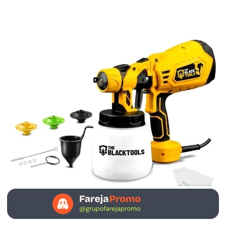 Pistola De Pintura E Pulverizadora Elétrica Portátil Hvlp 1.250l C/5 Bicos E Acessórios 600w Tpp150 The Black Tools Amarelo 127v