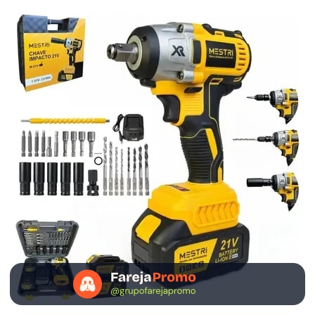 Chave De Impacto E Parafusadeira A Bateria 21v 4ah 3 Em 1 Brushless Amarelo 50hz/60hz Sem Escova 2 Baterias Recarregável Bivolt Mestri Amarelo/preto 127/220v