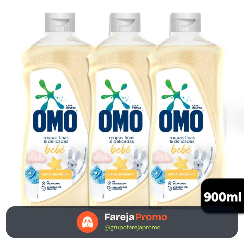 KIT COM 3 UNIDADE Sabão Líquido OMO Lava Roupas finas e Delicadas 900ml