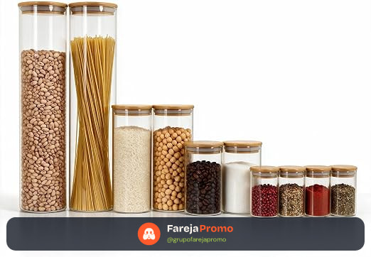 Oikos - Kit 10 Potes de Vidro Herméticos Redondos com Tampa de Bambu