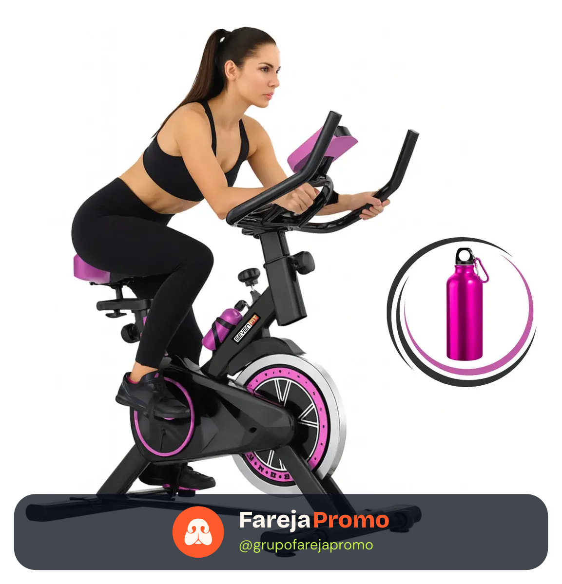 Bicicleta Ergométrica Bike Spinning Garrafa 6kg Sensação Inércia Com Medidor Cardíaco Fitness Preto e Rosa Sevenfit Para Cardio E Musculação
