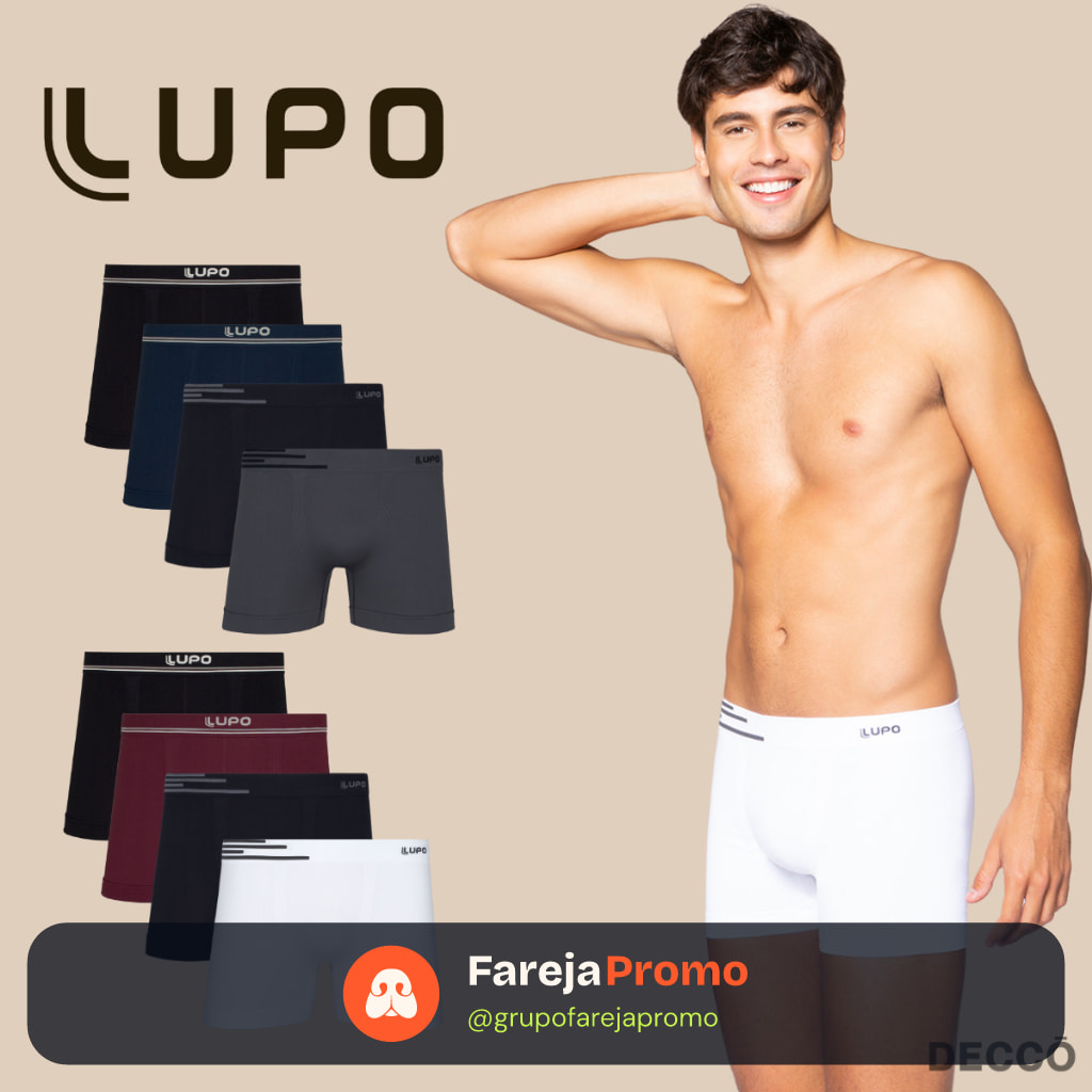 Kit De 4 Cuecas Originais Lupo Basic Boxer Box Microfibra Sem Costura