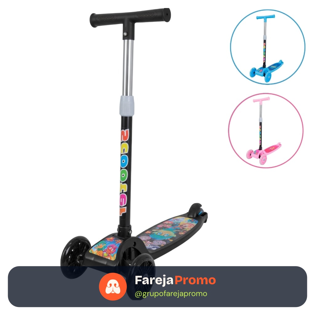 Patinete infantil 3 rodas com led ajustável scooter dobrável menino menina