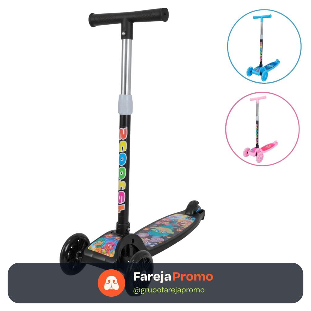 Patinete infantil 3 rodas com led ajustável scooter dobrável menino menina