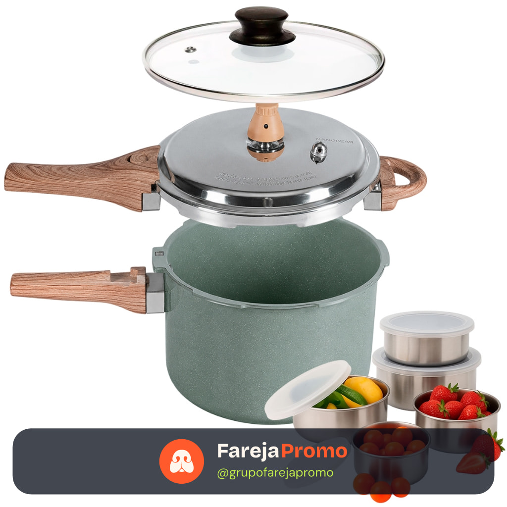 Panela de Pressão 2 em 1 Brinox 4,2L Ceramic Life Botanika Indução + Jogo de tigelas Inox 5 pçs