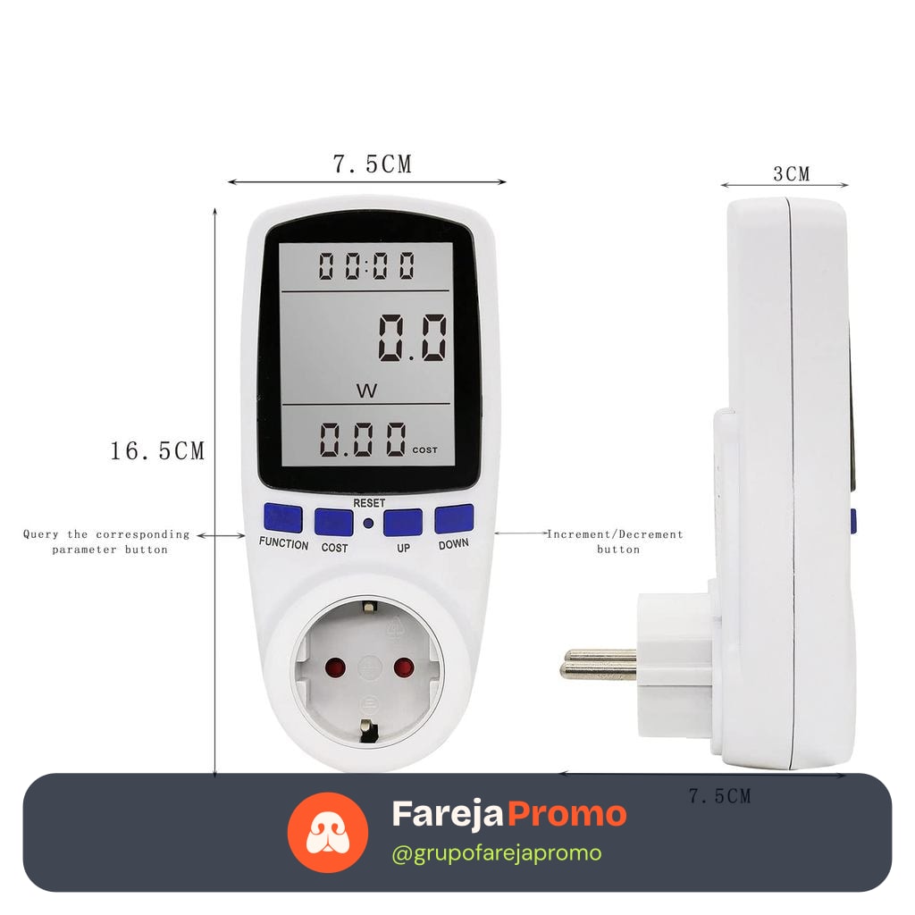 Medidor de Energia Digital 15A 250V Monitor de Consumo Kwh Bivolt - Tomada Inteligente de Alta Precisão Melana