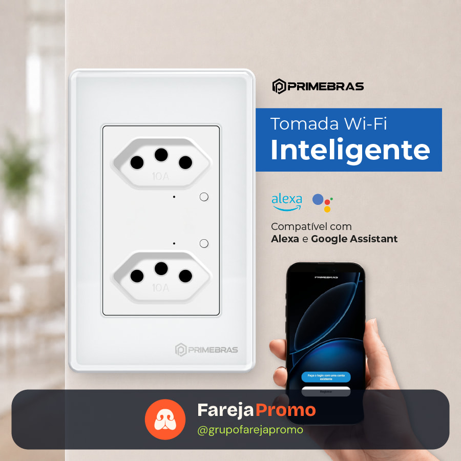 Tomada Dupla Inteligente Wi-fi Primebras 2 Canais TP1020 Branco