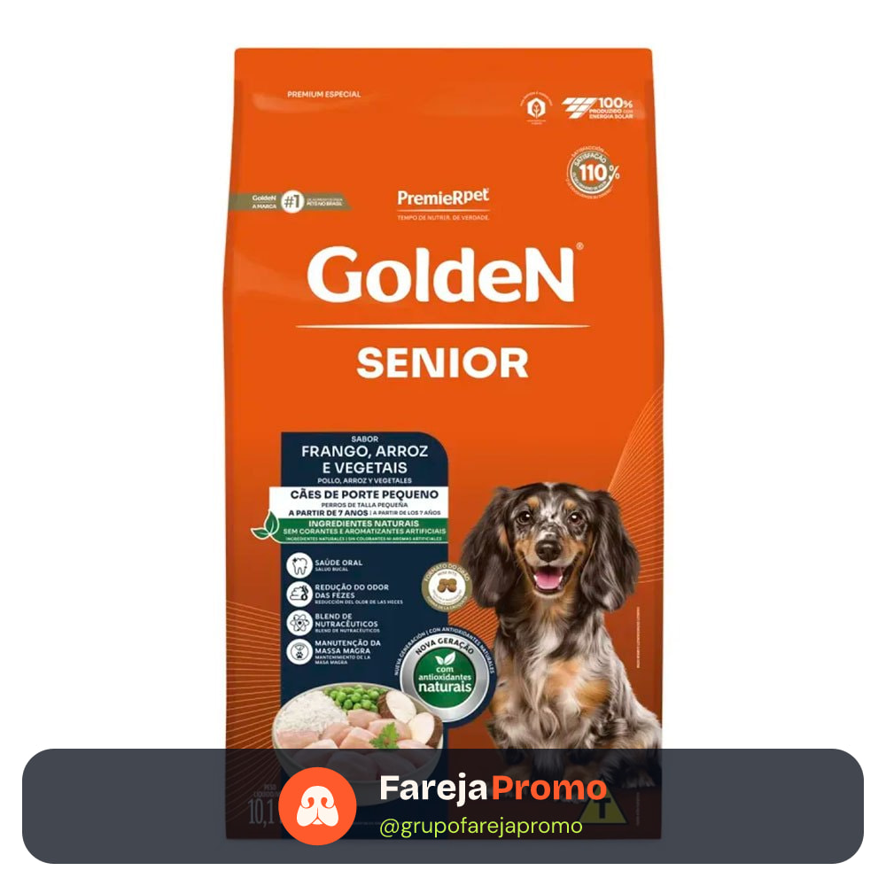 Ração Golden Mini Bits Senior Cães Adultos Pequenos Frango e Arroz 10Kg