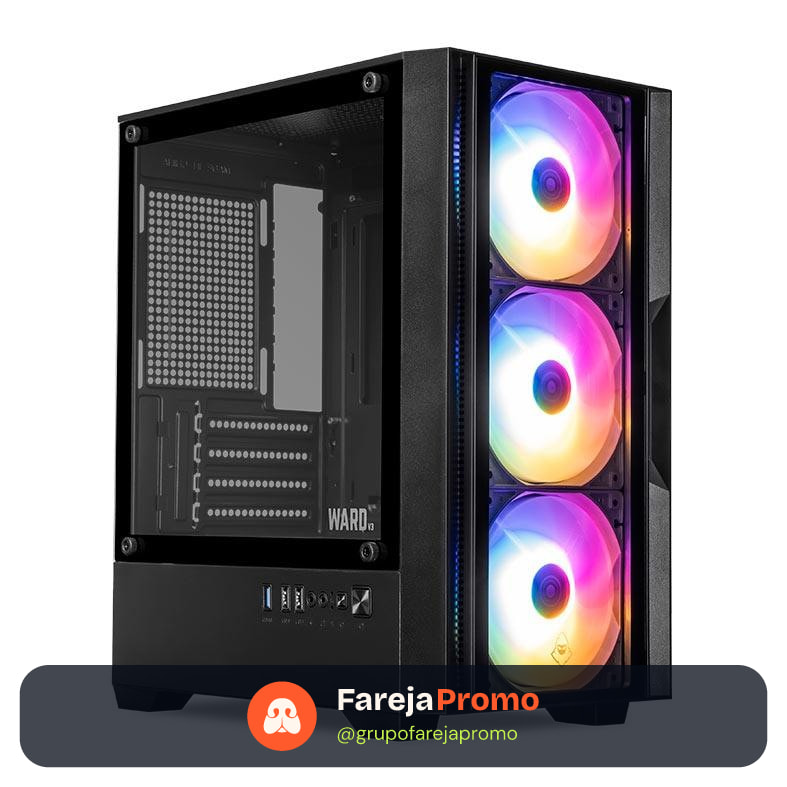 Gabinete Gamer Mancer Ward V3, Mini-Tower, Lateral de Vidro, Com 3 Fans, Preto, MCR-WD3-BK-3F