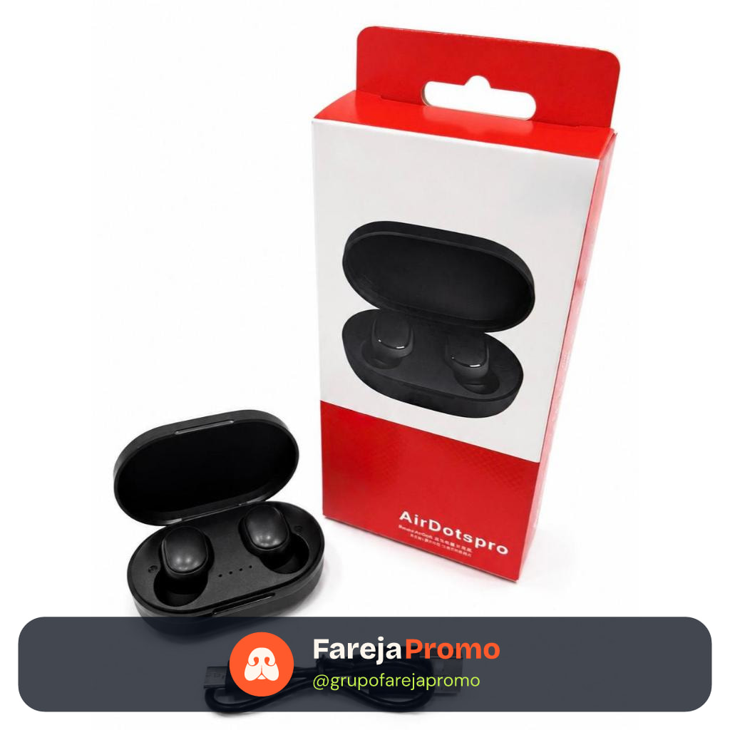 Fones de ouvido sem fio Bluetooth compactos Airdots com Estojo Recarregável Na cor preto